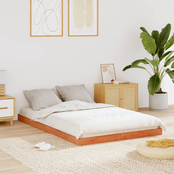 vidaXL sengeramme 140x200 cm massivt fyrretr&aelig; gyldenbrun