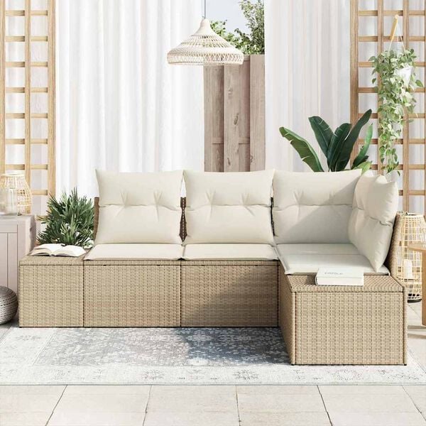 vidaXL Havesofa Sæt med opbevaring 4 pcs Beige og creme polyrattan
