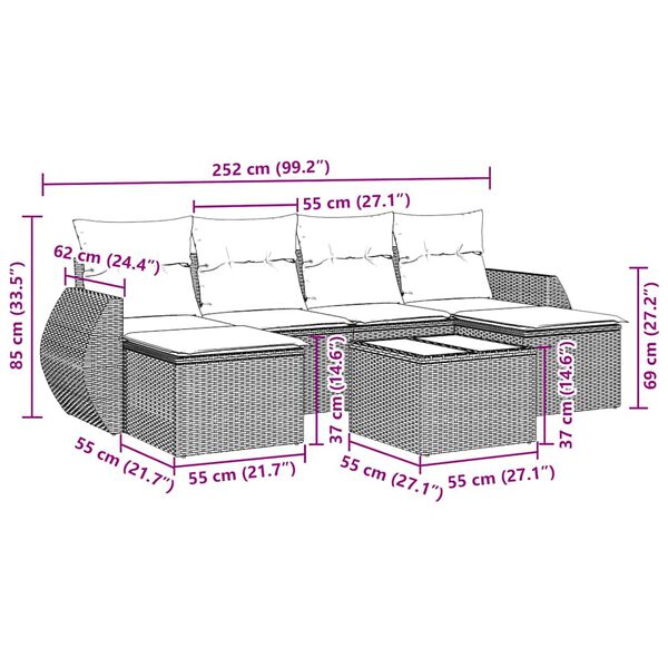vidaXL sofasæt til haven 7 dele med hynder polyrattan sort