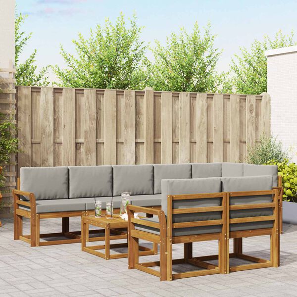 vidaXL Udend&oslash;rs sofagruppe med pude 9 pcs Naturlig og Lys Gr&aring;