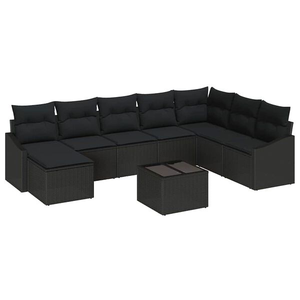 vidaXL Sofa Sæt med pude 9 pcs Sort polyrattan