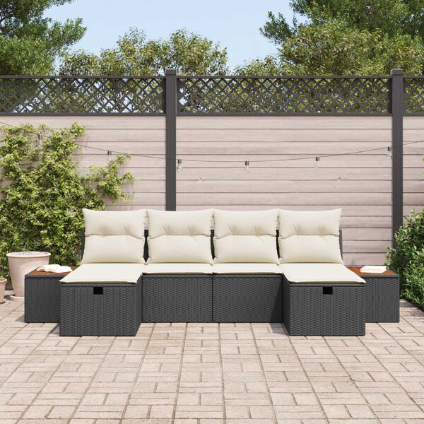vidaXL Havesofa S&aelig;t med pude 6 pcs Sort Poly rattan