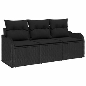vidaXL Havesofa S&aelig;t med pude med opbevaring 3 pcs Sort Poly rattan