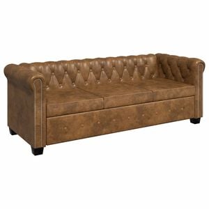 vidaXL 3-personers Chesterfield sofa kunstlæder brun