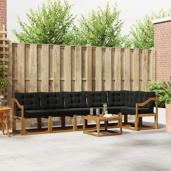 vidaXL Udend&oslash;rs sofagruppe med pude 7 pcs Naturlig og sort