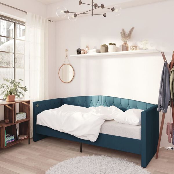 vidaXL daybed med madras og USB 90x200 cm fl&oslash;jl bl&aring;