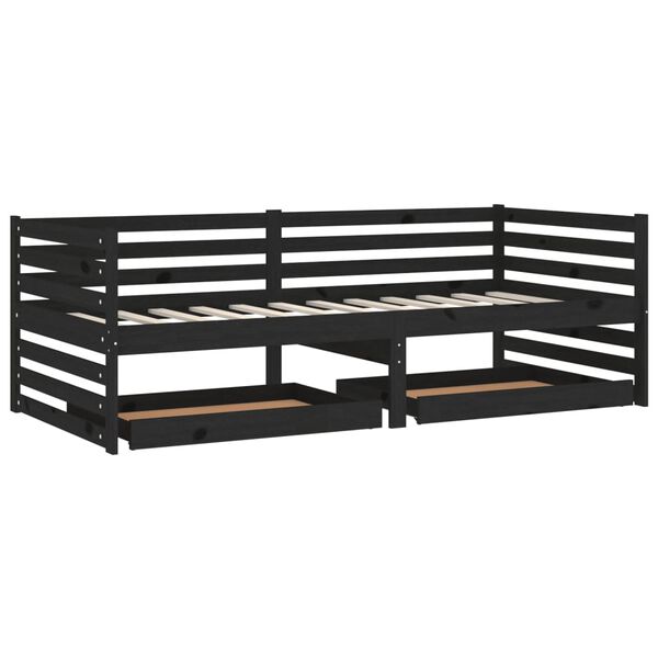 vidaXL daybed med skuffer 90x200 cm massivt fyrretr&aelig; sort