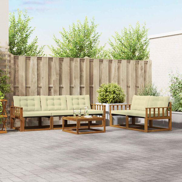 vidaXL Udend&oslash;rs sofagruppe med pude 6 pcs Naturlig og Fl&oslash;de