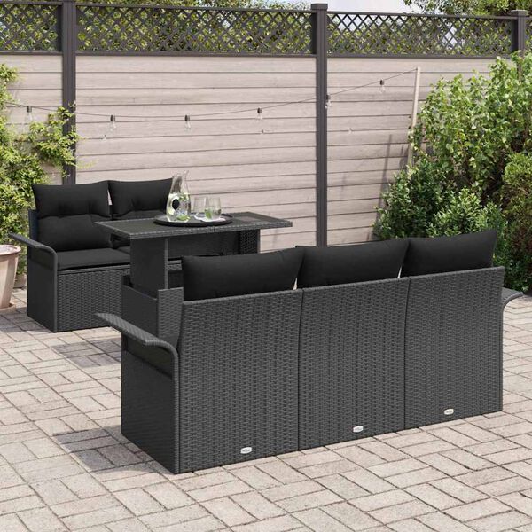 vidaXL Havesofa S&aelig;t med pude 6 pcs Sort polyrattan