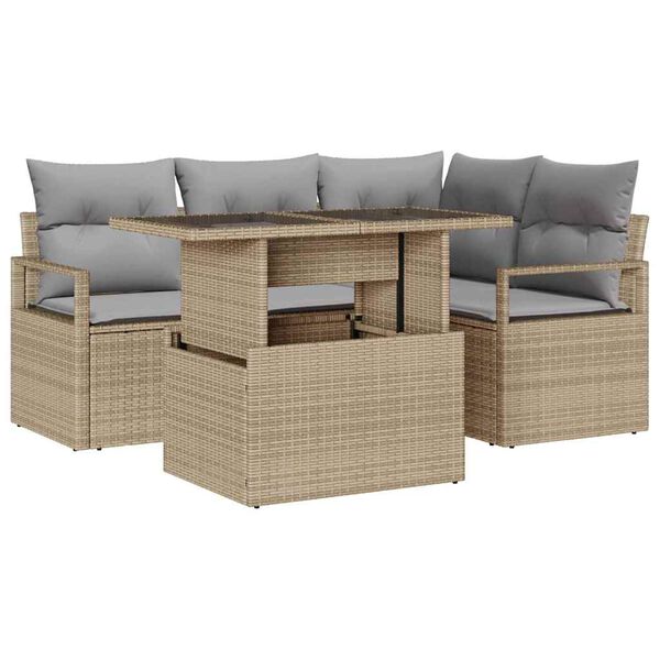 vidaXL Havesofa S&aelig;t med opbevaring 5 pcs Beige Poly rattan