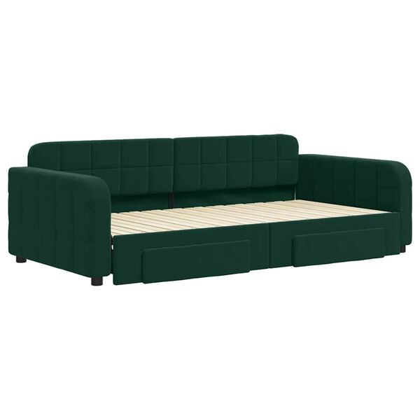 vidaXL daybed med udtr&aelig;k og skuffer 100x200 cm velour m&oslash;rkegr&oslash;n