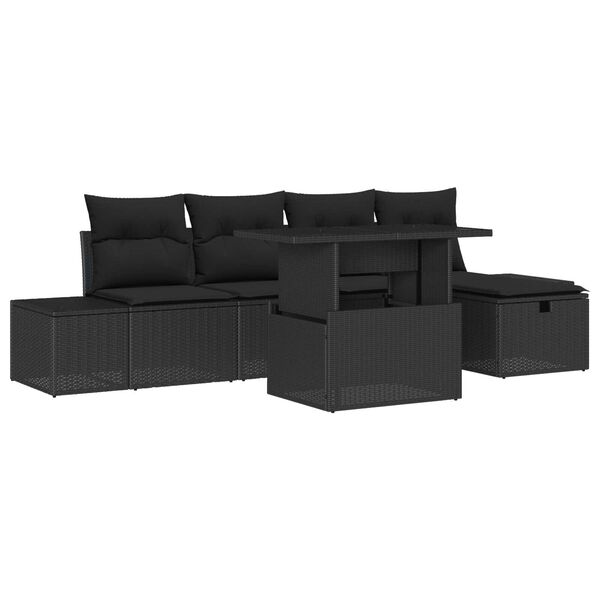 vidaXL Havesofa S&aelig;t 6 pcs Sort polyrattan