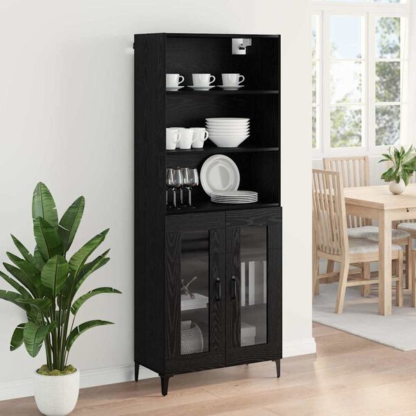 vidaXL Highboard med skuffe Sort eg 69,5 x 34 x 180 cm Konstrueret tr&aelig;