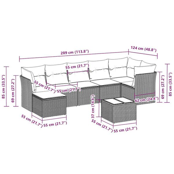 vidaXL sofas&aelig;t til haven 8 dele med hynder polyrattan lysegr&aring;