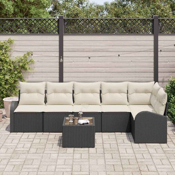 vidaXL Havesofa S&aelig;t med pude 7 pcs Sort og Hvid polyrattan