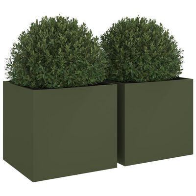 vidaXL plantekasser 2 stk. 49x47x46 cm koldvalset stål olivengrøn