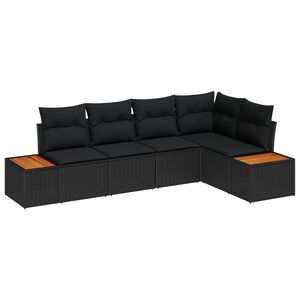 vidaXL Havesofa S&aelig;t med pude med opbevaring 5 pcs Sort Poly rattan
