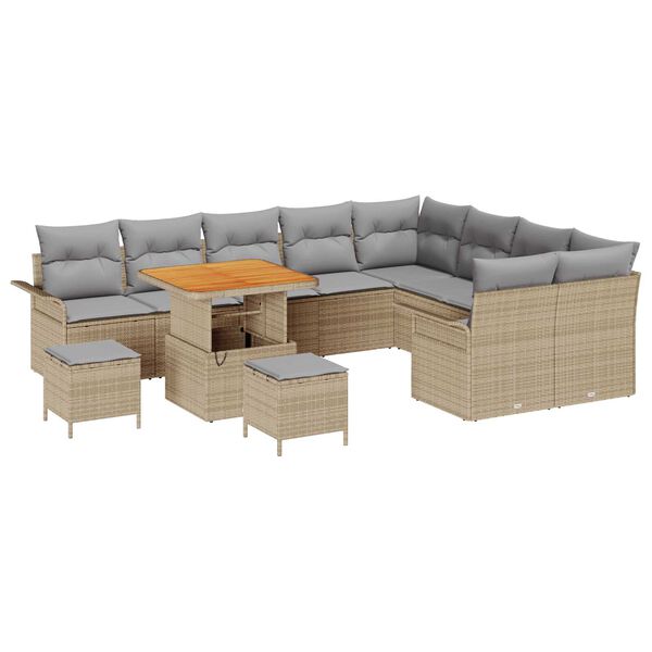 vidaXL Havesofa Sæt med pude 12 pcs Beige polyrattan