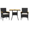vidaXL spisebordss&aelig;t til haven 3dele m. hynder polyrattan og glas sort