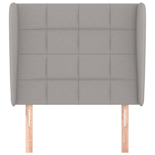 vidaXL sengegavl med kanter 83x23x118/128 cm stof lysegr&aring;