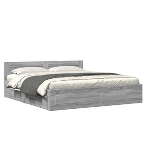 vidaXL sengeramme med sengegavl 200x200 cm konstrueret tr&aelig; gr&aring; sonoma