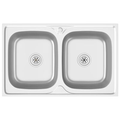 vidaXL køkkenvask med 2 bassiner 800x500x155 mm rustfrit stål sølv
