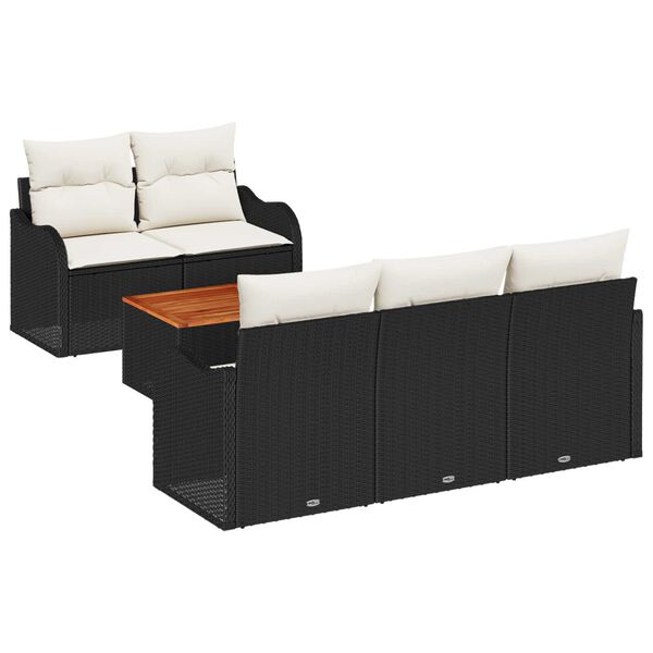 vidaXL Havesofa S&aelig;t med pude 6 pcs Sort polyrattan