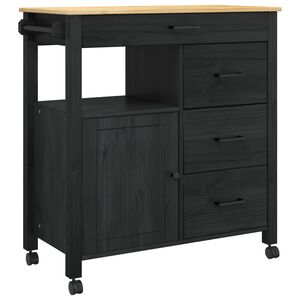 vidaXL K&oslash;kkenvogn MONZA Sort 84 x 40 x 88,5 cm Massivt fyrretr&aelig;