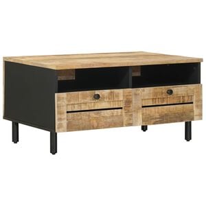 vidaXL Sofabord Brun og sort 80 x 54 x 40 cm Massivt mangotr&aelig;