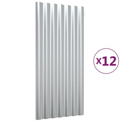 vidaXL tagplader 12 stk. 80x36 cm pulverlakeret stål sølvfarvet