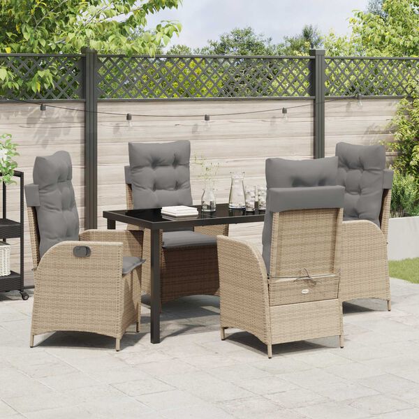 vidaXL Have Spisebordss&aelig;t med pude 5 pcs Beige polyrattan
