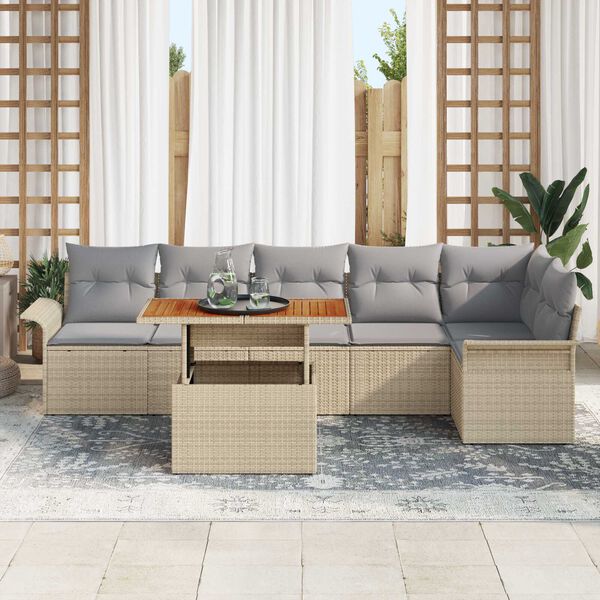 vidaXL Havesofa S&aelig;t med opbevaring 7 pcs Beige Poly rattan