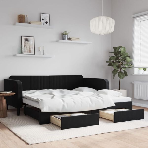 vidaXL daybed med udtr&aelig;k og skuffer 100x200 cm velour sort