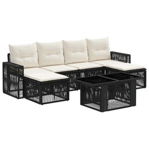 vidaXL Havesofa S&aelig;t 7 stk. Sort og Cremehvid polyrattan