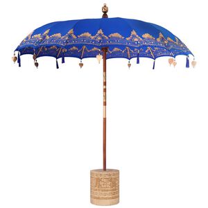 vidaXL Balinesisk parasol med base Bl&aring; 215 x 215 x 260 cm