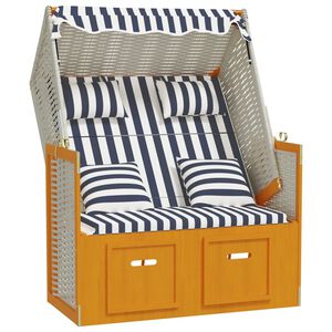 vidaXL strandkurv med hynder polyrattan og massivt tr&aelig; hvid og bl&aring;