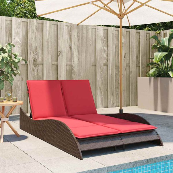 vidaXL liggestol med hynder brun 114x205x73 cm polyrattan