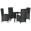 vidaXL Have Spisebordss&aelig;t med pude 5 pcs Sort polyrattan