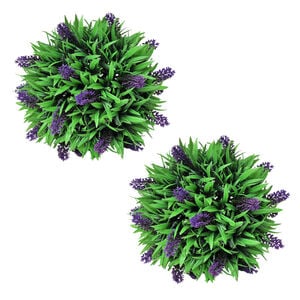 S&aelig;t med 2 kunstige buksbom-kugler med lavendel 28 cm