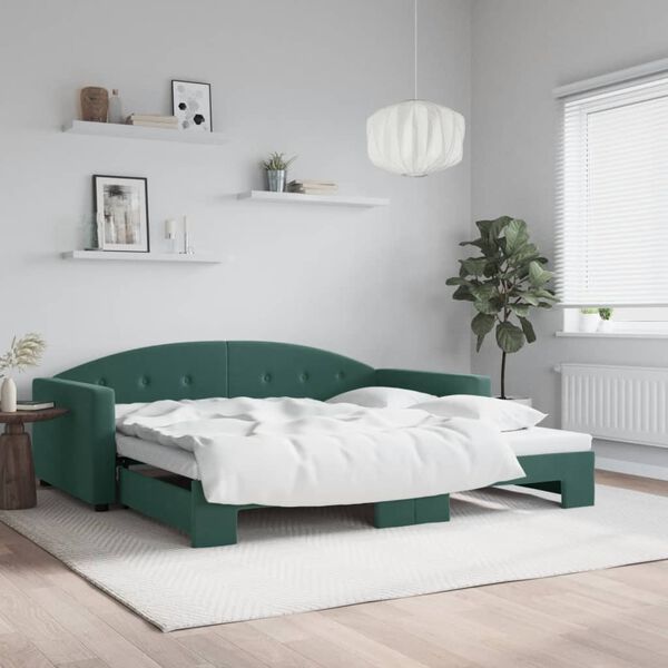 vidaXL daybed med udtr&aelig;k 100x200 cm velour m&oslash;rkegr&oslash;n