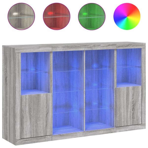 vidaXL sk&aelig;nke med LED-lys 3 stk. konstrueret tr&aelig; gr&aring; sonoma-eg