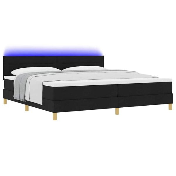 vidaXL LED Box Spring Bed med madras med LED Sort 200 x 200 cm Stof