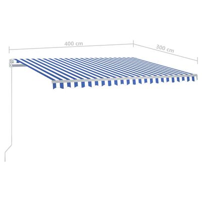 vidaXL foldemarkise med stolper 4x3 m automatisk blå og hvid