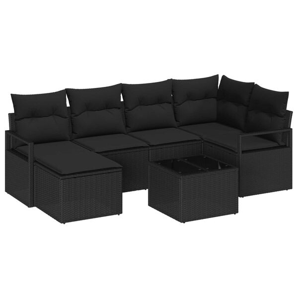 vidaXL Sofa S&aelig;t med pude med opbevaring 7 pcs Sort polyrattan