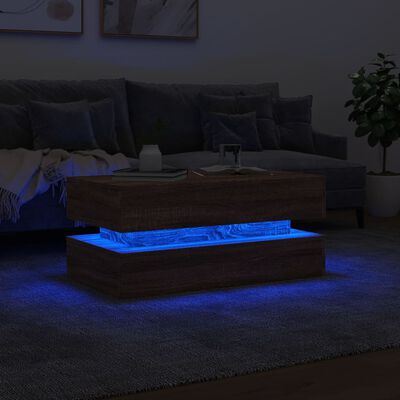 vidaXL sofabord med LED-lys 90x50x40 cm brun egetræsfarve
