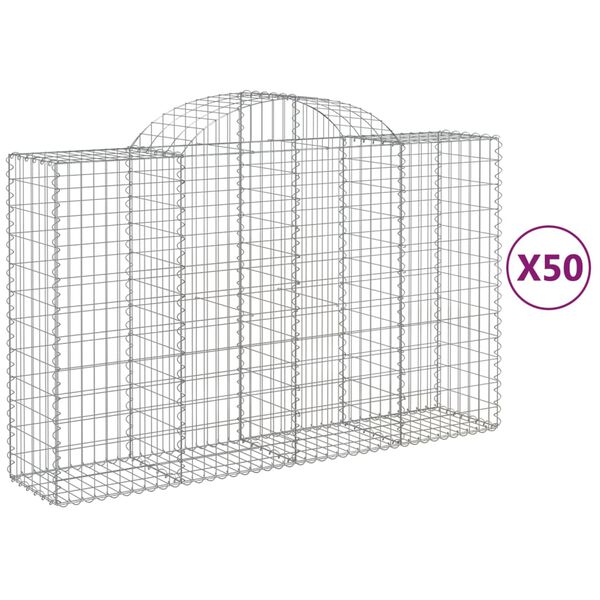 vidaXL buede gabionkurve 50 stk. 200x50x120/140 cm galvaniseret jern
