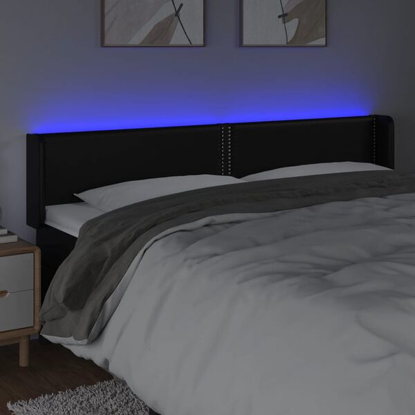 vidaXL sengegavl med LED-lys 203x16x78/88 cm kunstl&aelig;der sort