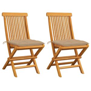 vidaXL Klapstole med beige hynder 2 stk. massivt teaktr&aelig;