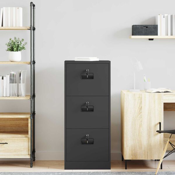 vidaXL Fil kabinett med l&aring;s Sort 45,5 x 42 x 106,5 cm Koldvalset St&aring;l