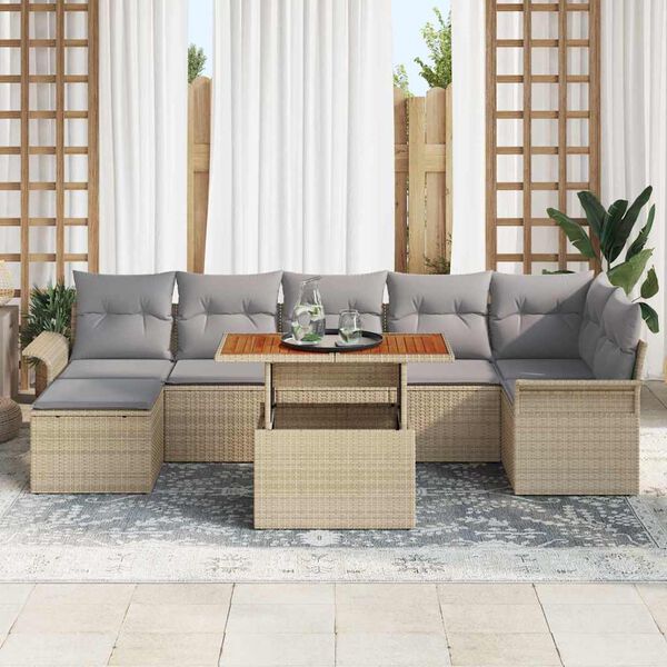 vidaXL Havesofa S&aelig;t med opbevaring 8 pcs Beige Poly rattan